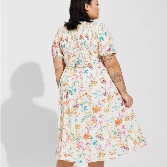 Torrid Midi Swiss Dot Shirred Dress - Picture 2 of 8